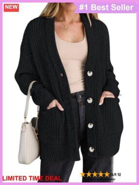 Oversized Button Up Cardigan Sweater with Pockets
